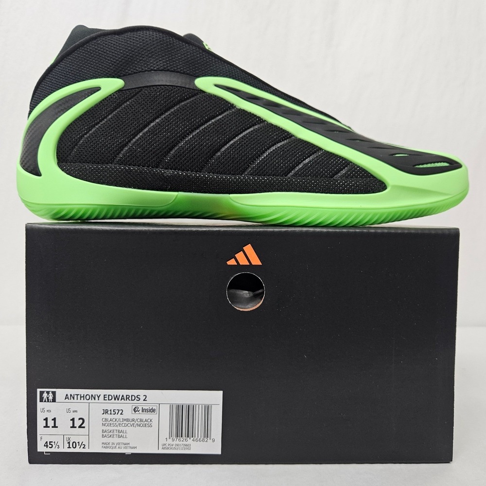 Adidas Anthony Edwards 2 Basketball Shoes JR1572 Black Lucid Lime Men Size 11